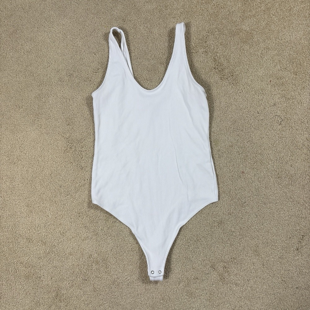 Abercrombie & Fitch Soft A&F Essentials Ribbed Bodysuit White Medium Tank